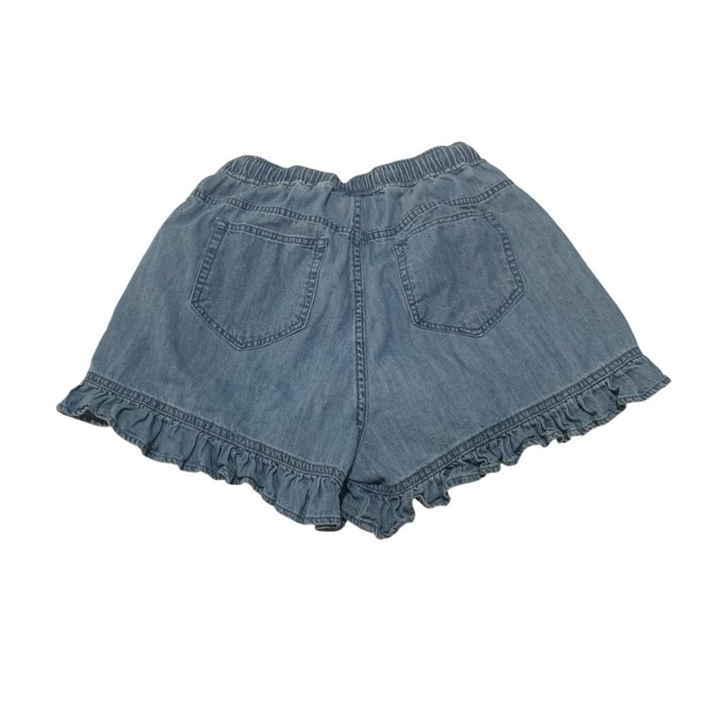 Disney size medium High Waist Blue Denim Shorts Floral Mushroom tinkerbell pull - Picture 2 of 8